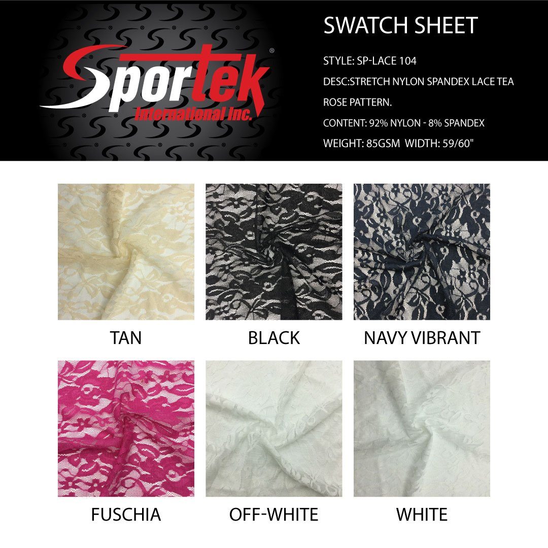Stretch Lace Fabric Color Card for Apparel & Dancewear