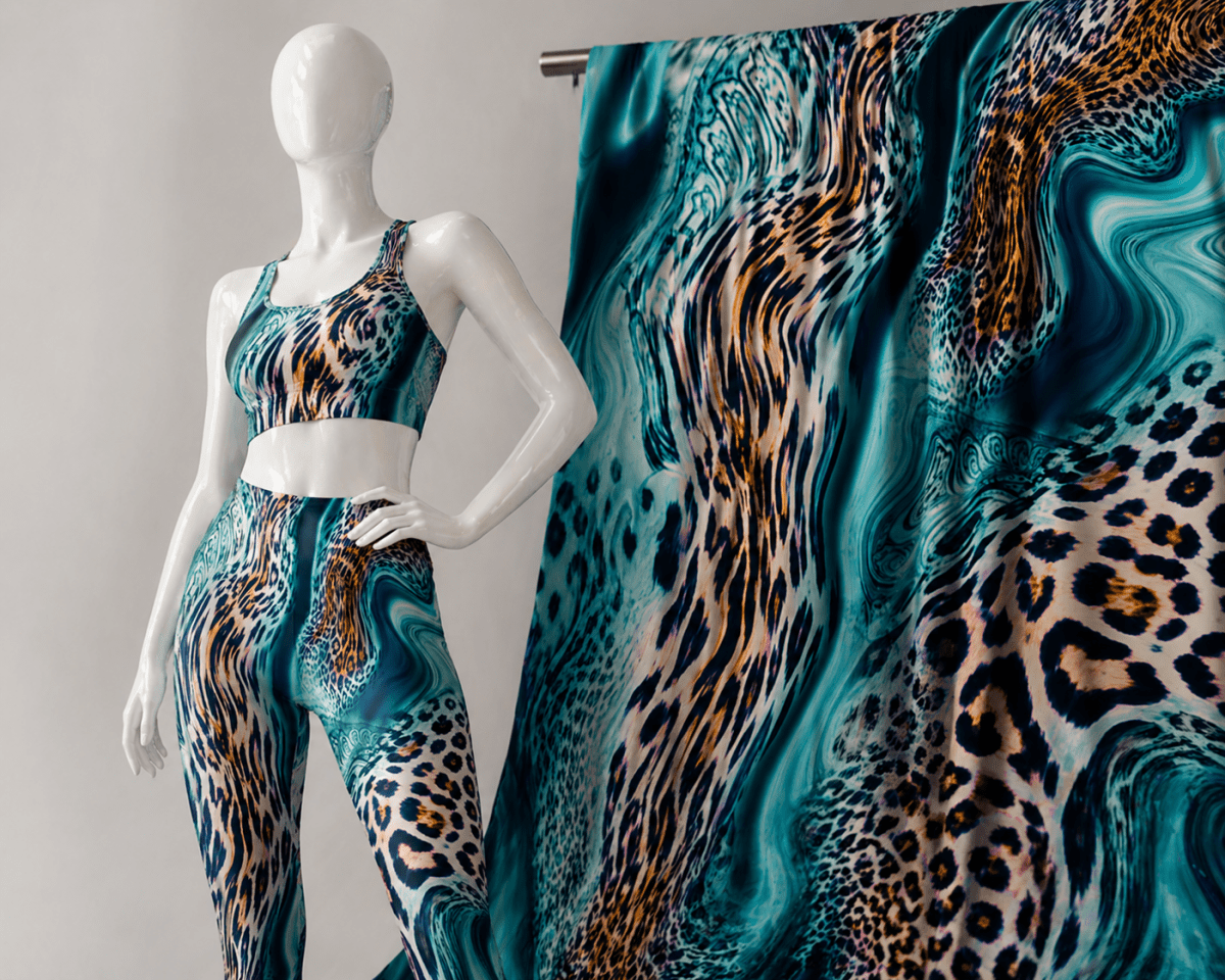 Nylon Spandex Aqua Leopard Print Swimwear Fabric