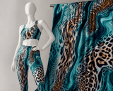 Nylon Spandex Aqua Leopard Print Swimwear Fabric