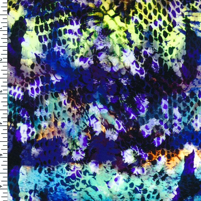 Printed Spandex Colorful Snake Skin Blue Black Orange Yellow