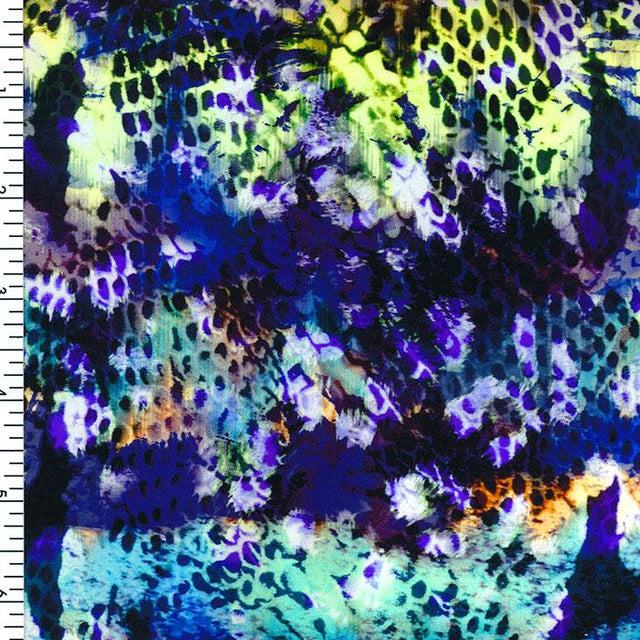 Printed Spandex Colorful Snake Skin Blue Black Orange Yellow