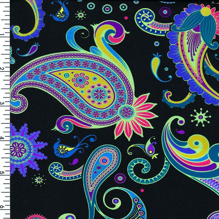Printed Spandex Royal Paisley Black Green Blue Red