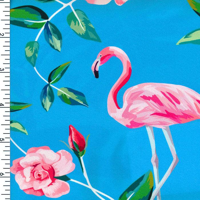 Printed Nylon Spandex Flamingo & Rose Blue Pink Green
