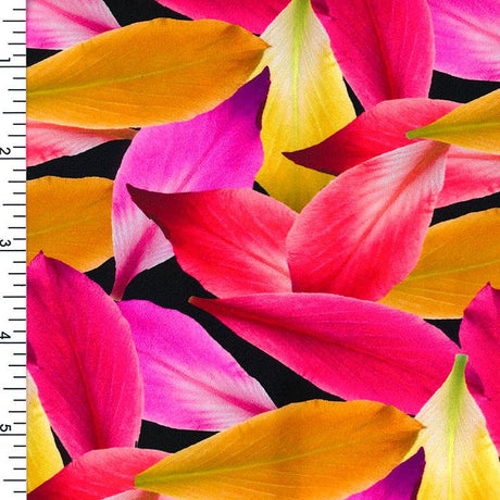 Printed Spandex Love & Leaf Fuchsia Orange Black