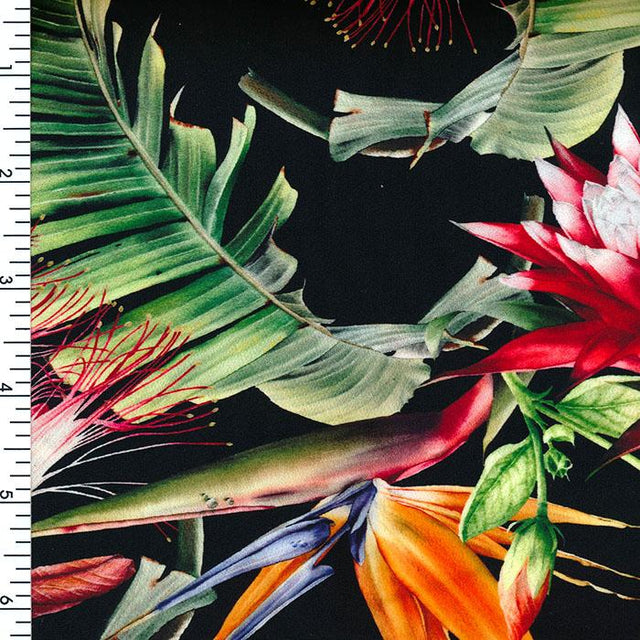 Printed Nylon Spandex Tropical Roses Swimwear Fabric