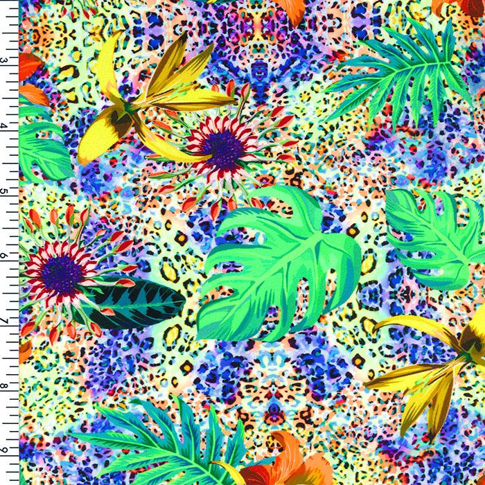 Printed Spandex Blue Yellow Green Orange