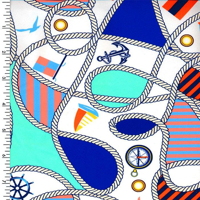 Printed Spandex White Blue Red Black