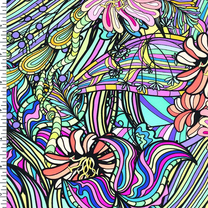 Printed Nylon Spandex Bohemian Floral Swirl