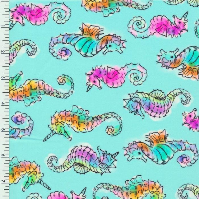 Printed Nylon Spandex Sea Horse Club Swimwear Fabric