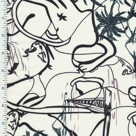 Printed Spandex Simple Island Black White