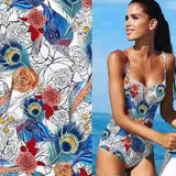 Printed Spandex Peacock & Roses