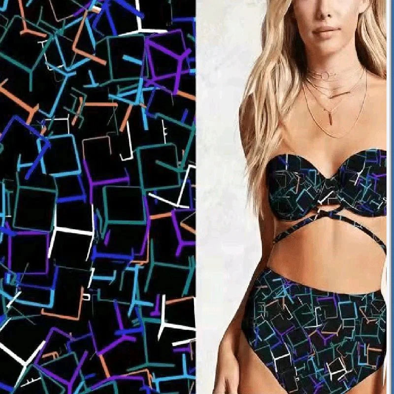 Printed Spandex 3D Boxes Black/Green/Purple/White
