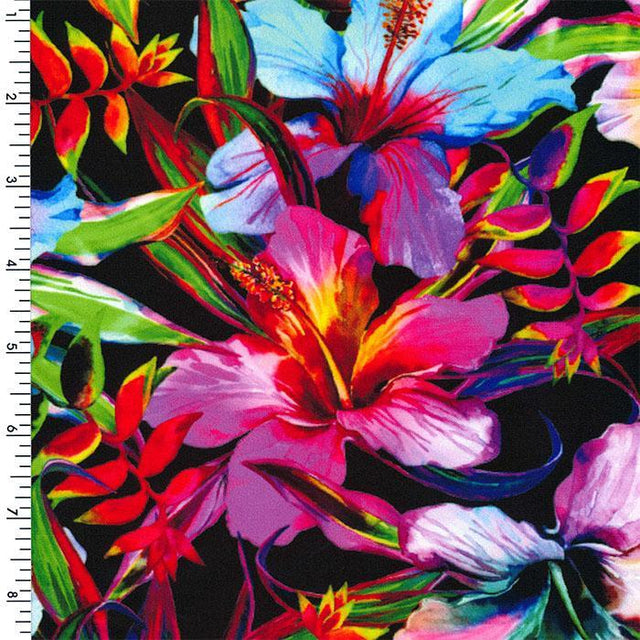 Printed Spandex Neon Tropical Paradise Bloom