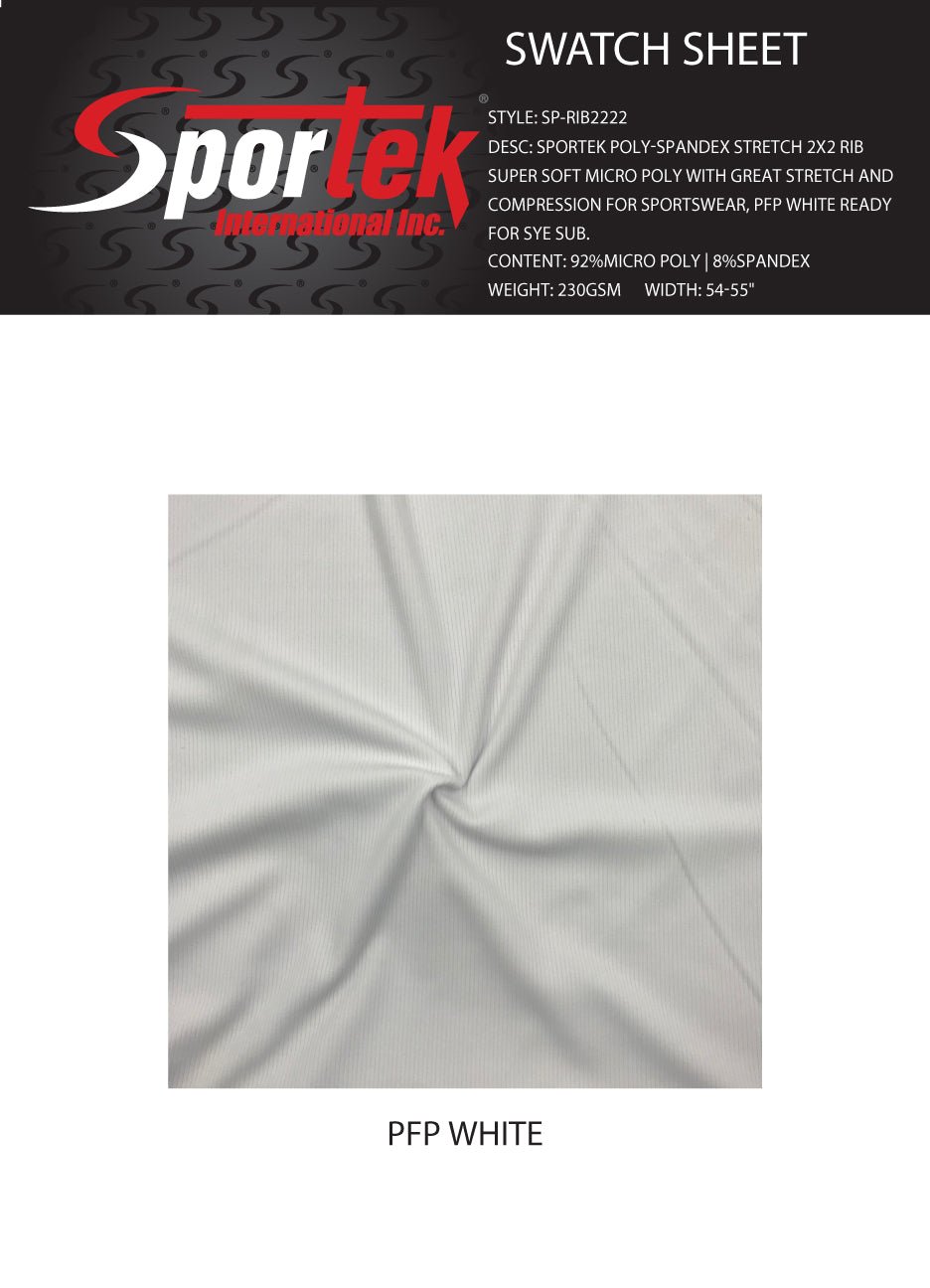 2x2 Rib Poly-Spandex Fabric PFP White Activewear