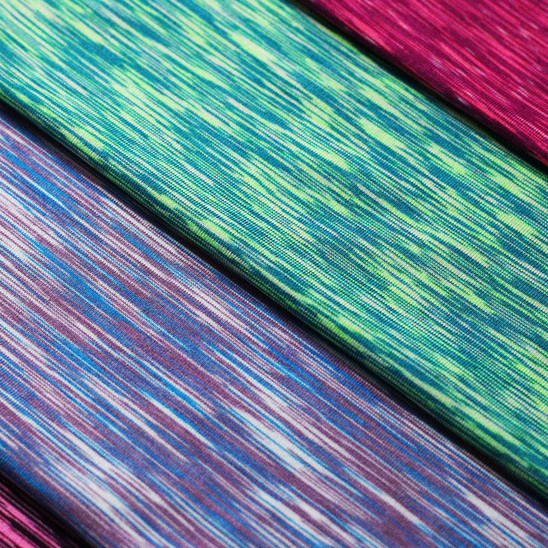 Space Dye Jersey Polyester Spandex Fabric - Multi-Color Space-Dye Stripes, 58/60" Width (1 Yard)