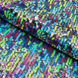 Space Jam Stretch Mesh Sequin Fabric - Black/Lime/Gunmetal, Purple/Pink/Gunmetal, 45" Width (1 Yard)