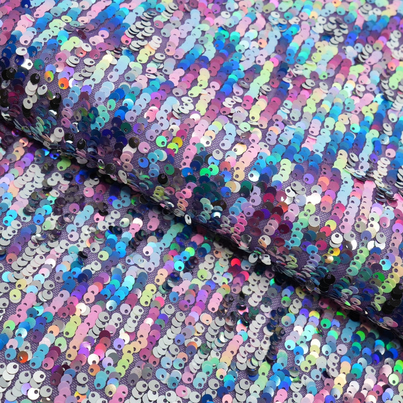 Space Jam Stretch Mesh Sequin Fabric - Black/Lime/Gunmetal, Purple/Pink/Gunmetal, 45" Width (1 Yard)