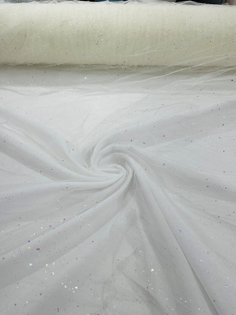 Sparkle Glitter Tulle Mesh Fabric - Iridescent Sparkle, 58" Width (1 Yard)