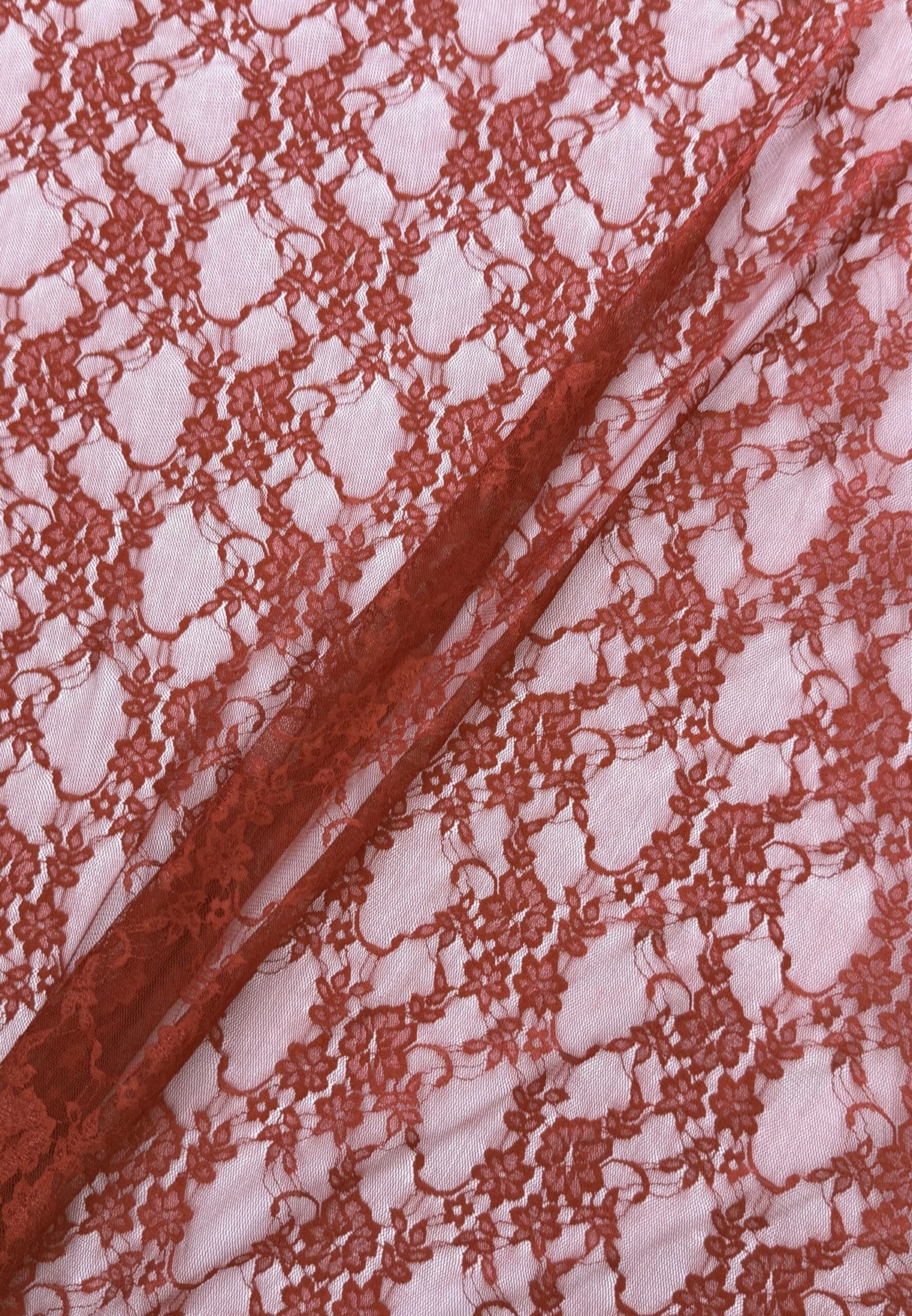 Spicy Red Nylon Spandex Fabric - Vintage Look Shimmery Floral Lace, Red, 58/60" Width (1 Yard)