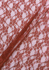 Spicy Red Nylon Spandex Fabric - Vintage Look Shimmery Floral Lace, Red, 58/60" Width (1 Yard)