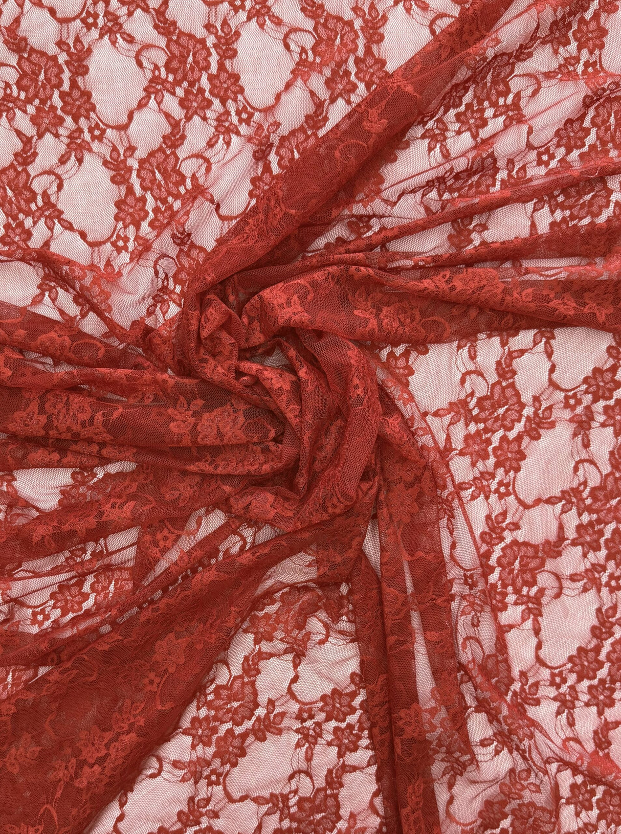 Spicy Red Nylon Spandex Fabric - Vintage Look Shimmery Floral Lace, Red, 58/60" Width (1 Yard)