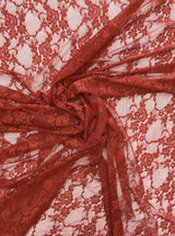 Spicy Red Nylon Spandex Fabric - Vintage Look Shimmery Floral Lace, Red, 58/60" Width (1 Yard)