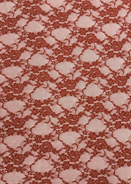 Spicy Red Nylon Spandex Fabric - Vintage Look Shimmery Floral Lace, Red, 58/60" Width (1 Yard)