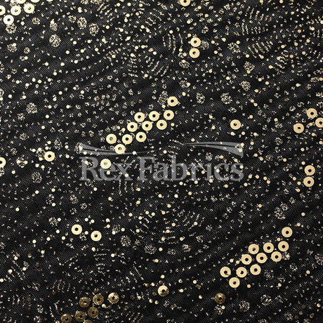 Spiral Foil Mesh Polyester Spandex Fabric - Gold/Black, Gold/White, Red/Black, Silver/Black, Silver/White, Spiral Pattern, 57/58" Width, 120 GSM (1 Yard)