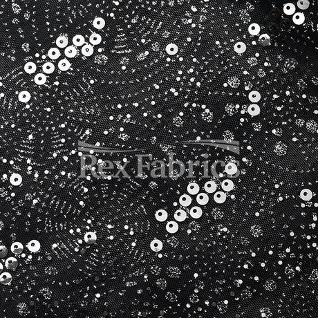 Spiral Foil Mesh Polyester Spandex Fabric - Gold/Black, Gold/White, Red/Black, Silver/Black, Silver/White, Spiral Pattern, 57/58" Width, 120 GSM (1 Yard)