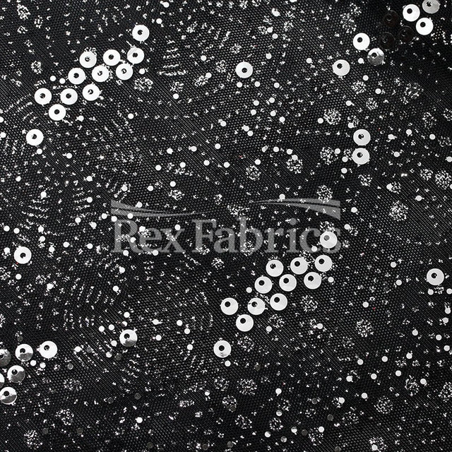 Spiral Foil Mesh Polyester Spandex Fabric - Gold/Black, Gold/White, Red/Black, Silver/Black, Silver/White, Spiral Pattern, 57/58" Width, 120 GSM (1 Yard)
