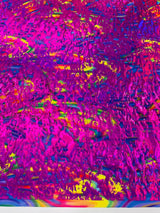 Splatter Foil Paint Metallic Print Nylon Spandex Fabric - Tie Dye, 4-Way Stretch, Fuchsia, Silver, Turquoise, 58-60" Width, 36" Length (1 Yard)