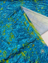 Splatter Foil Paint Metallic Print Nylon Spandex Fabric - Tie Dye, 4-Way Stretch, Fuchsia, Silver, Turquoise, 58-60" Width, 36" Length (1 Yard)