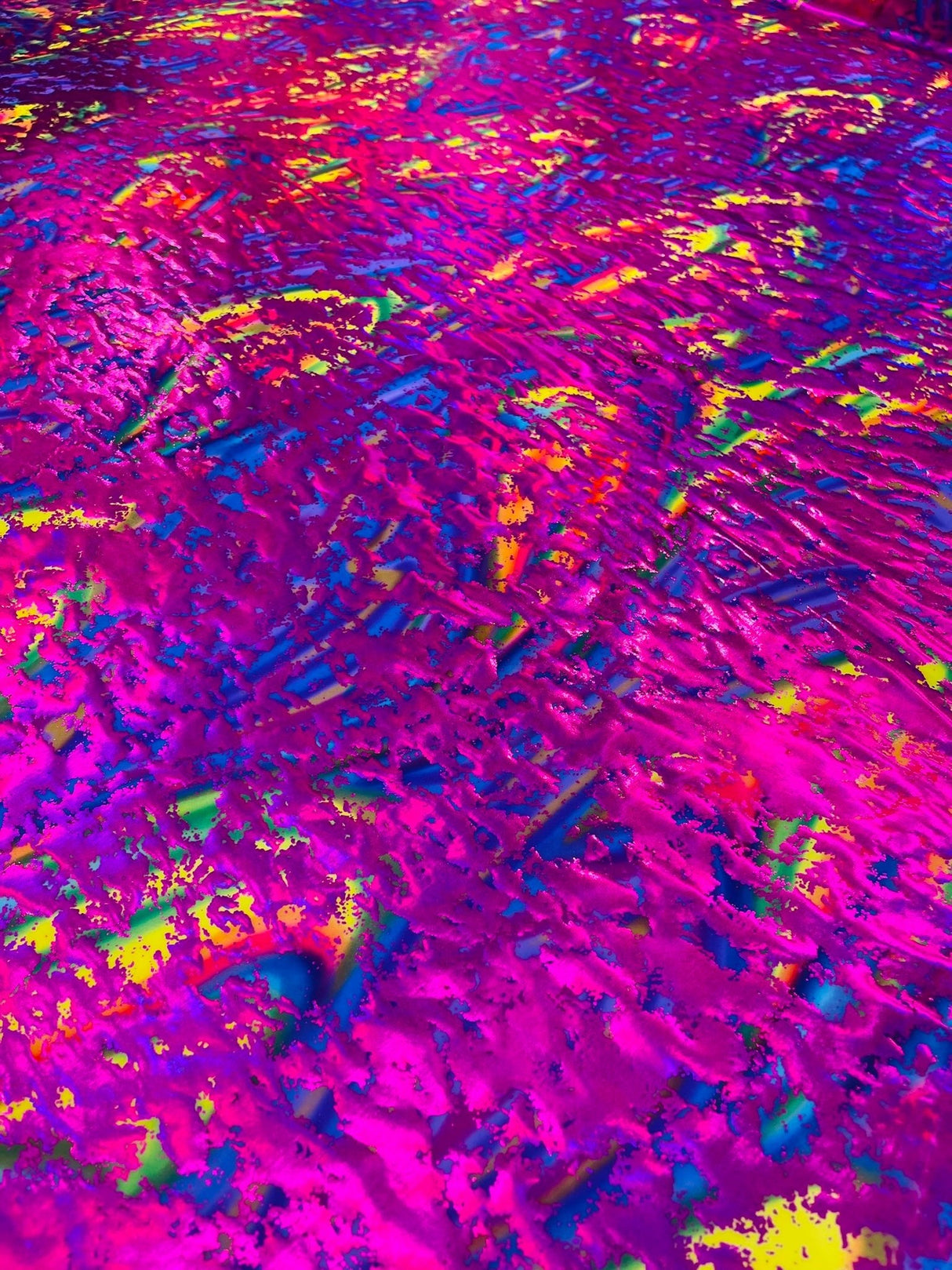 Splatter Foil Paint Metallic Print Nylon Spandex Fabric - Tie Dye, 4-Way Stretch, Fuchsia, Silver, Turquoise, 58-60" Width, 36" Length (1 Yard)