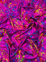 Splatter Foil Paint Metallic Print Nylon Spandex Fabric - Tie Dye, 4-Way Stretch, Fuchsia, Silver, Turquoise, 58-60" Width, 36" Length (1 Yard)