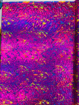 Splatter Foil Paint Metallic Print Nylon Spandex Fabric - Tie Dye, 4-Way Stretch, Fuchsia, Silver, Turquoise, 58-60" Width, 36" Length (1 Yard)