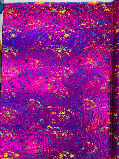 Splatter Foil Paint Metallic Print Nylon Spandex Fabric - Tie Dye, 4-Way Stretch, Fuchsia, Silver, Turquoise, 58-60" Width, 36" Length (1 Yard)