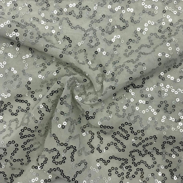 Stretch Mesh Silver Sequin Fabric