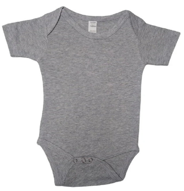 Lucky Friends 701 100 Percent Cotton Fabric - Sport Grey, Short Sleeve Baby Onesie, Snap Buttons (5 Sizes)