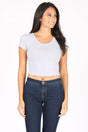 Lucky Fitted Crop Top Cotton Spandex Fabric - Sports Grey, Short Sleeve Stretch Crop Top (1 Piece)