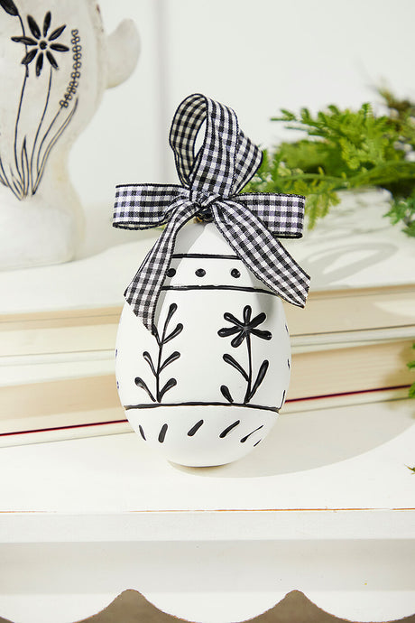 Black and White Egg Resin Ornament – Modern Easter Decorative Accent