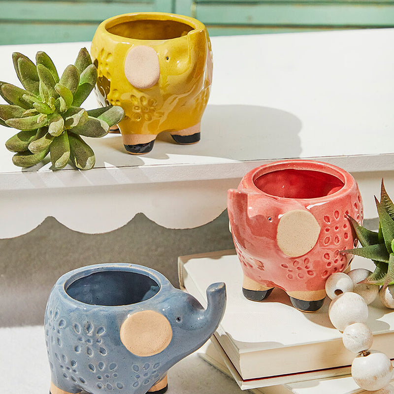 5" Ceramic Elephant Planter Set of 3