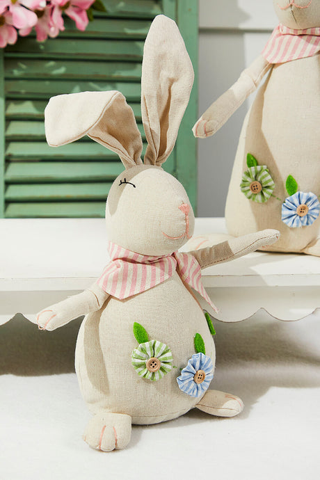 12 Inch Polyester Bunny with Flowers Set of 2 Decorative Easter Spring Tabletop Accent