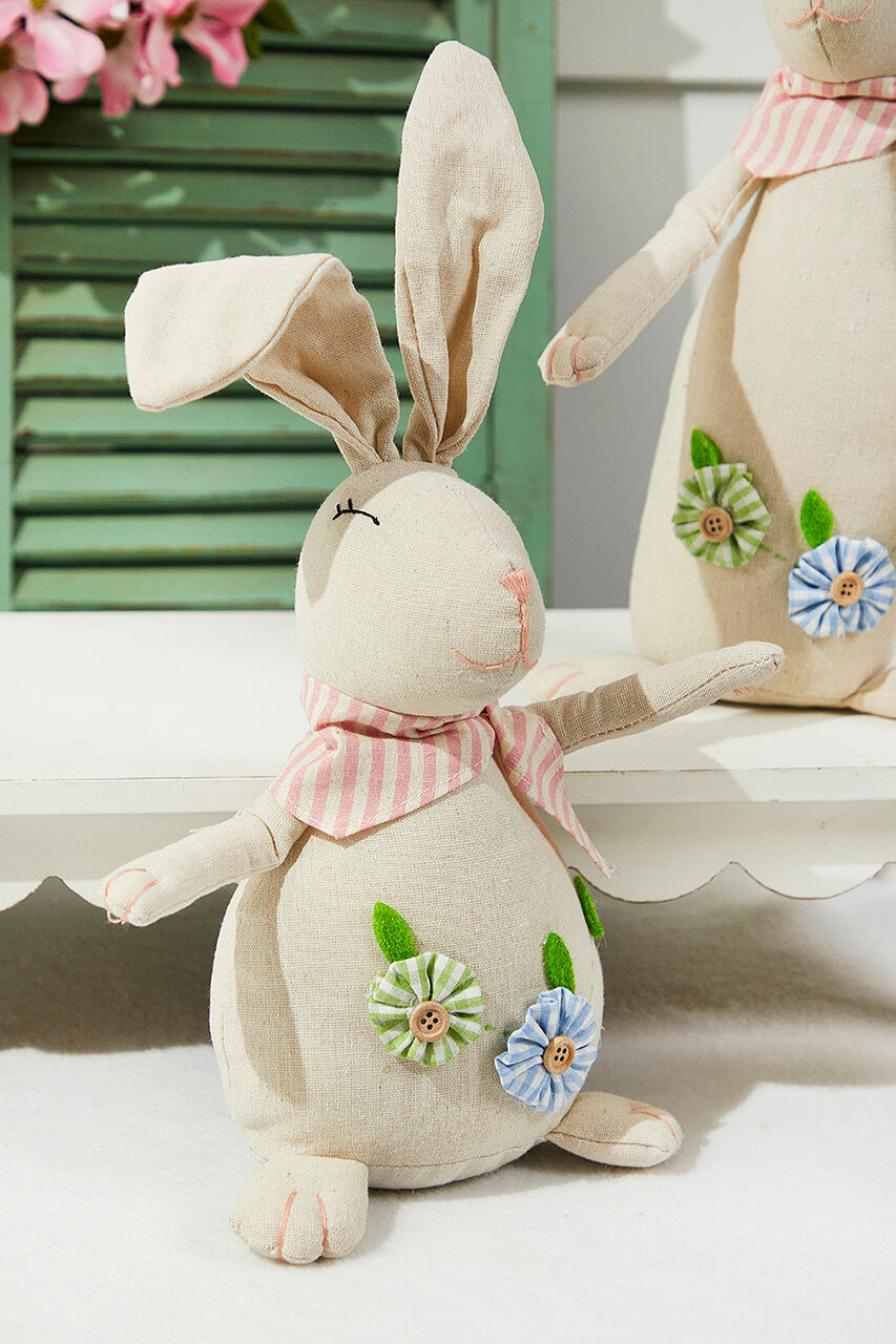 12" Polyester Bunny With Flowers - Set of 2