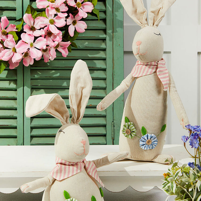 12 Inch Polyester Bunny with Flowers Set of 2 Decorative Easter Spring Tabletop Accent