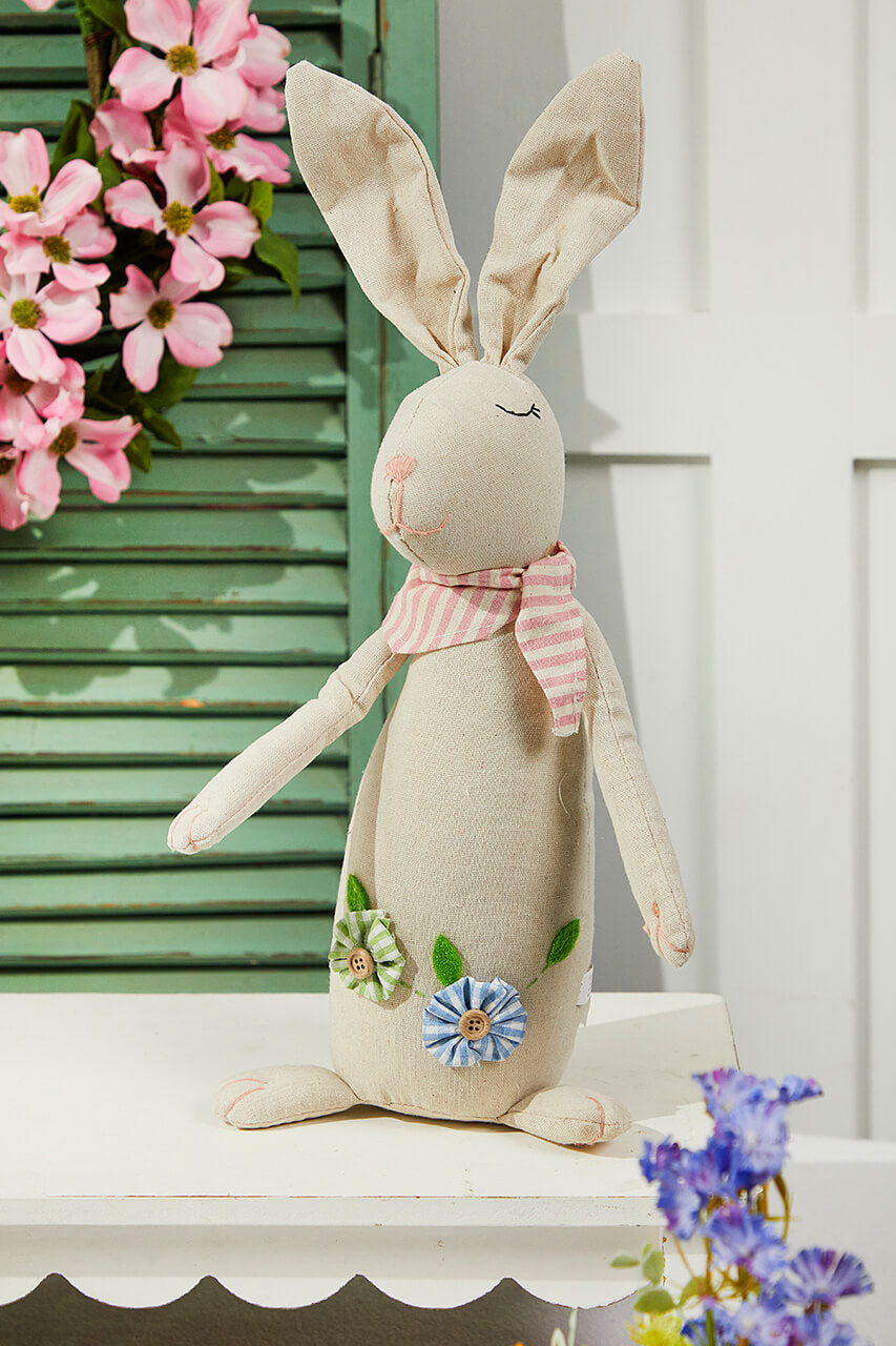 12" Polyester Bunny With Flowers - Set of 2