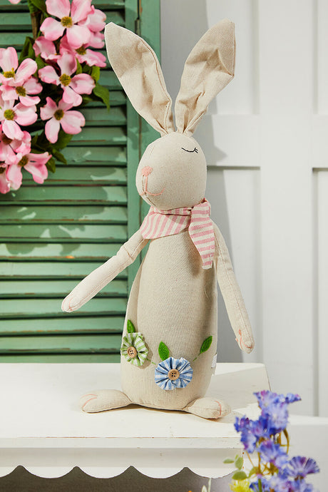12" Polyester Bunny With Flowers - Set of 2