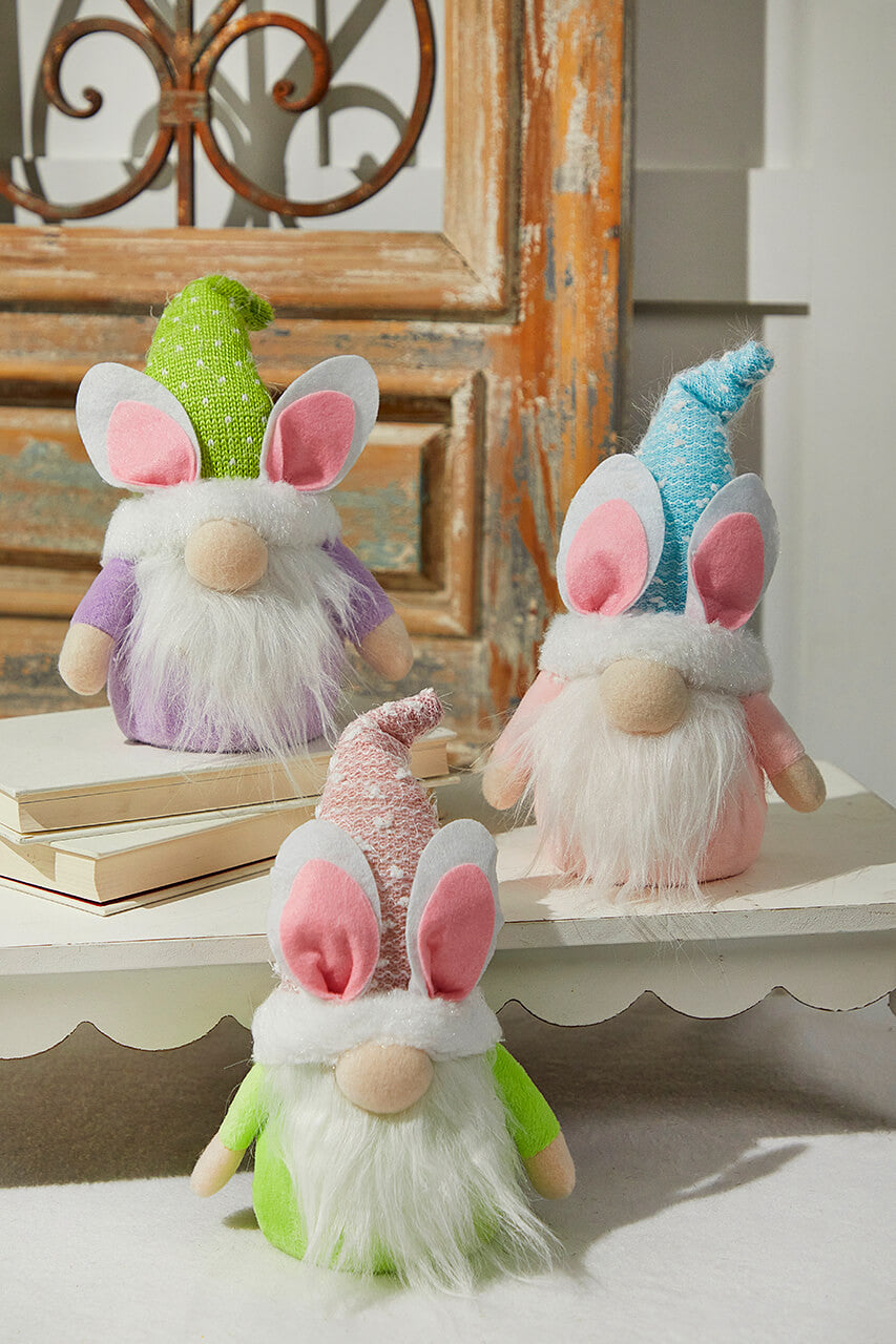 10.2” B/O Lighted Plush Easter Bunny Gnome Figurine – Spring Holiday Decor