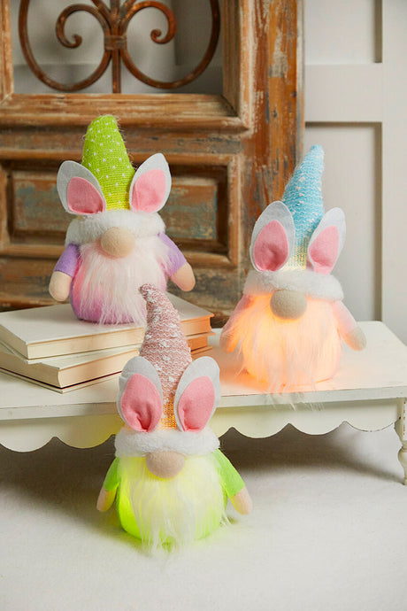10.2” B/O Lighted Plush Easter Bunny Gnome Figurine