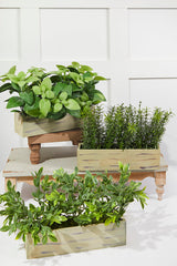 11 InchPlastic Herbs in Wooden Box Decorative Artificial Greenery Arrangement