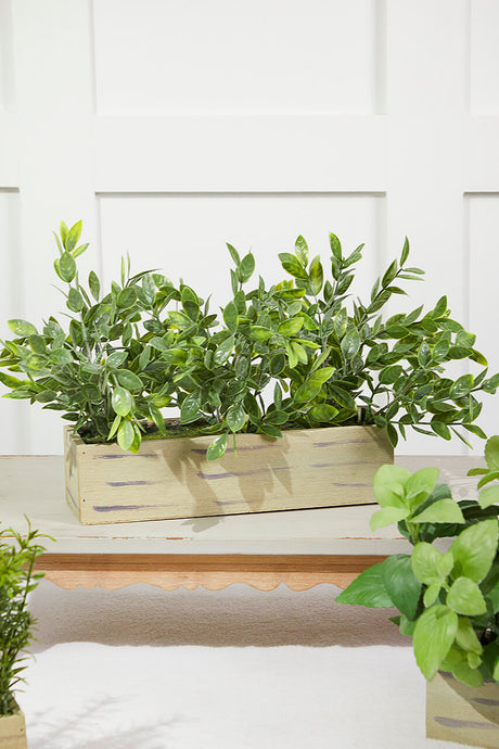 11 InchPlastic Herbs in Wooden Box Decorative Artificial Greenery Arrangement